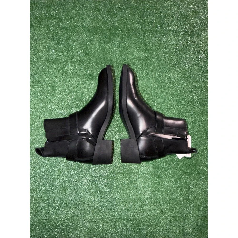 Zara Men's Black Buckle Cowboy Boots Size 8 Side Zip Western Ankle Boots